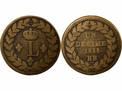 Louis XVIII - Decime, Siege of Strasbourg - 1815 BB with points