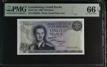 Lussemburgo 20 Francs - Grand Duc Jean - 07-03-1966 - Serial J - PMG 66 EPQ