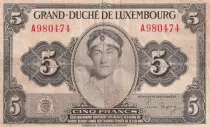 Lussemburgo 5 Francs Grand Duchess Charlotte - 1944 - Serial A - VF