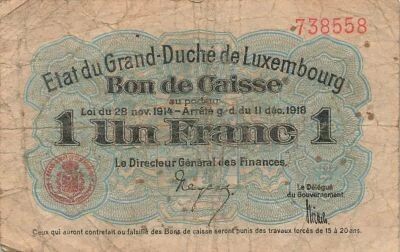 Luxembourg 1 Franc - Bon de caisse - ND (1919) - P.27