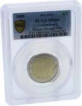 Luxembourg 2 Euros Comm&eacute;mo. Faut&eacute;e LUXEMBOURG 2009 - 10 ans EMU - PCGS MS64 Struck-Through Obv.