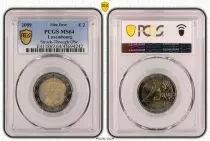 Luxembourg 2 Euros Comm&eacute;mo. Faut&eacute;e LUXEMBOURG 2009 - 10 ans EMU - PCGS MS64 Struck-Through Obv.