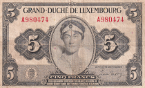 Luxembourg 5 Francs Grand Duchess Charlotte - 1944 - Serial A - VF