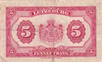 Luxembourgo 5 Francs Grand Duchess Charlotte - 1944 - Serial A - VF