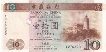 Macao 10 Patacas, Lighthouse - Banco da China - 1995 - Serial AU
