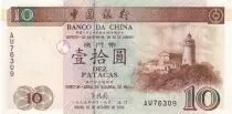 Macao 10 Patacas, Lighthouse - Banco da China - 1995 - Serial AU