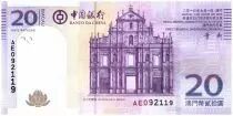 Macao 20 Patacas Ruins of S. Paulo - Bank bdlg 2013