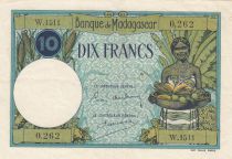 Madagascar 10 Francs Type 1926  - ND(1948-57) - Serial W.1511- VF to XF