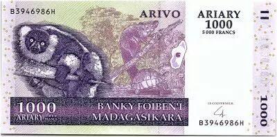Madagascar 1000 Ariary - Lemurs - Cactus - 2004 - P.89b - UNC