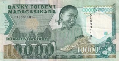 Madagascar 10000 Francs - Girl - Rice Harvest - ND (1988-1994) - DA Series
