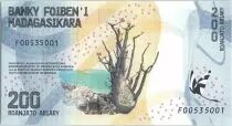 Madagascar 200 Ariary - Waterfall - Tree - 2017