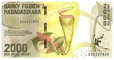Madagascar 2000 Ariary - L�murien - Orchid�e  - S�rie E20