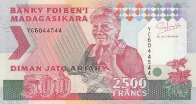 Madagascar 2500 Francs - Older woman - Animals - 1993 - Serial YC