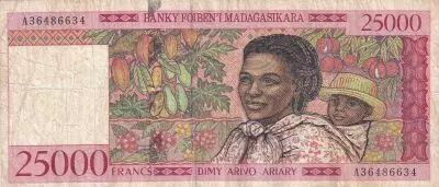 Madagascar 25000 Francs Femme et enfant - 1998 - S�rie A