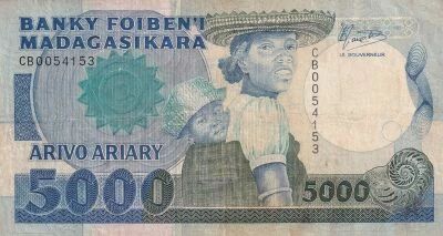 Madagascar 5,000 francs - Woman with her child - National Library of Madagascar - ND (1988-1994) - CB series