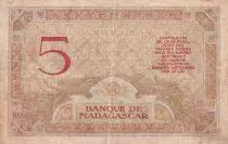 Madagascar 5 Francs - Goddess Juno - 1937 - Sign. Chaudun - Serial D.2978 - F to VF - P.35