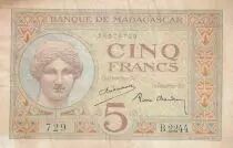 Madagascar 5 Francs - Goddess Juno - 1937 - Sign. Chaudun - Série B.2244