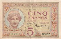 Madagascar 5 Francs - Juno - ND (1937) - Sign. Chaudun - Serial B.3042 - P.35