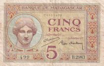 Madagascar 5 Francs Goddess Juno - 1937 - Serial B.2983