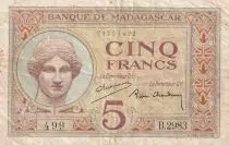 Madagascar 5 Francs Goddess Juno - 1937 - Serial B.2983
