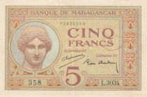 Madagascar 5 Francs Goddess Juno - 1937 - Sign. Chaudun - P.35 - Serial L.3034