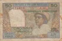 Madagascar 50 francs - Femme &agrave; chapeau - Ariary Folo - S&eacute;rie A.10 - 1969