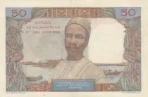 Madagascar 50 francs - Femme &agrave; chapeau - Ariary Folo - S&eacute;rie D.754 - 1950