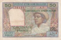 Madagascar 50 Francs - Woman and Hat - 1969 - Serial A.7 - F - P.61