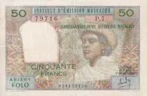 Madagascar 50 Francs - Woman and Hat - 1969 - Serial A.7 - F - P.61