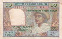 Madagascar 50 Francs - Woman and Hat - ND (1969) - Serial F.3 - P.61