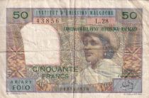 Madagascar 50 Francs - Woman and Hat - ND (1969) - Serial L.28 - P.61