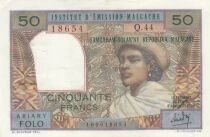 Madagascar 50 francs - Woman with a hat - Man in the centre - ND (1964-1973) - Series Q.44