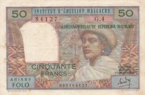 Madagascar 50 Francs Woman and Hat - 1969 - Serial G.4 - VF to XF - P.61