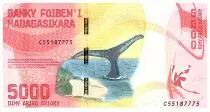 Madagascar 5000 Ariary - Waterfall - Whale  - Serial C55