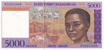 Madagascar 5000 Francs - Agriculture - Lémuriens - ND1995 - Série B - P.76b