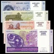 Madagascar Set 4 banknotes : 100, 200, 500, 1000 Ariary - 2004-2014 UNC