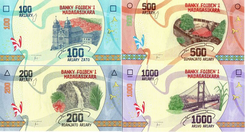 Details about   4 pcs Madagascar Banknote 100/200/500/1000 Ariary Paper Money UNC 
