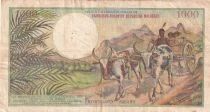 Madagaskar 1,000 francs - Vanilla flowers - Zebus pulling a cart - ND (1964-1970) - Series E.4