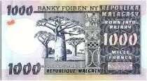 Madagaskar 1000 Francs - Man et Lemurs - 1974