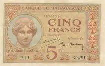 Madagaskar 5 Francs - Goddess Juno - 1937 - Sign. Chaudun - Serial R.2791