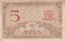 Madagaskar 5 Francs - Goddess Juno - 1937 - Sign. Chaudun - Serial R.3159 - F to VF - P.35