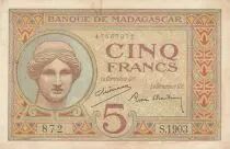 Madagaskar 5 Francs - Goddess Juno - 1937 - Sign. Chaudun - Serial S.1903