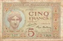 Madagaskar 5 Francs - Goddess Juno - 1937 - Sign. Chaudun - Serial Y.2436