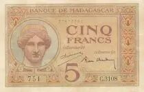 Madagaskar 5 Francs - Goddess Juno - 1937 - Sign. Chaudun - S�rie C.3108