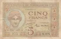 Madagaskar 5 Francs - Goddess Juno - 1937 - Sign. Chaudun - S�rie M.3194