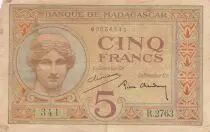 Madagaskar 5 Francs - Goddess Juno - 1937 - Sign. Chaudun - S�rie R.2763