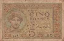 Madagaskar 5 Francs Goddess Juno - 1937 - Sign. Chaudun - P.35 - Serial l.1952