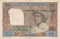 Madagaskar 50 Francs - Woman and Hat - ND (1969) - Serial F.42 - P.61