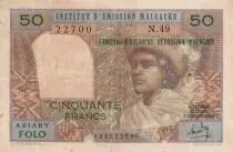 Madagaskar 50 Francs - Woman and Hat - ND (1969) - Serial N.49 - P.61