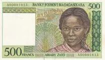 Madagaskar 500 Francs -  Young girl - Herdsmen - ND (1994) - Low serial A00001813 - P.75a